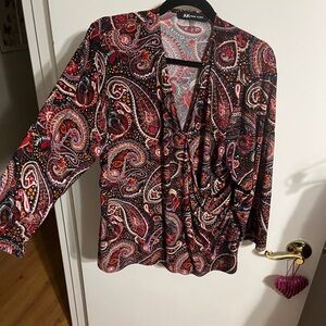 💝 2X Anne Klein Paisley Blouse - Burgundy and Black
